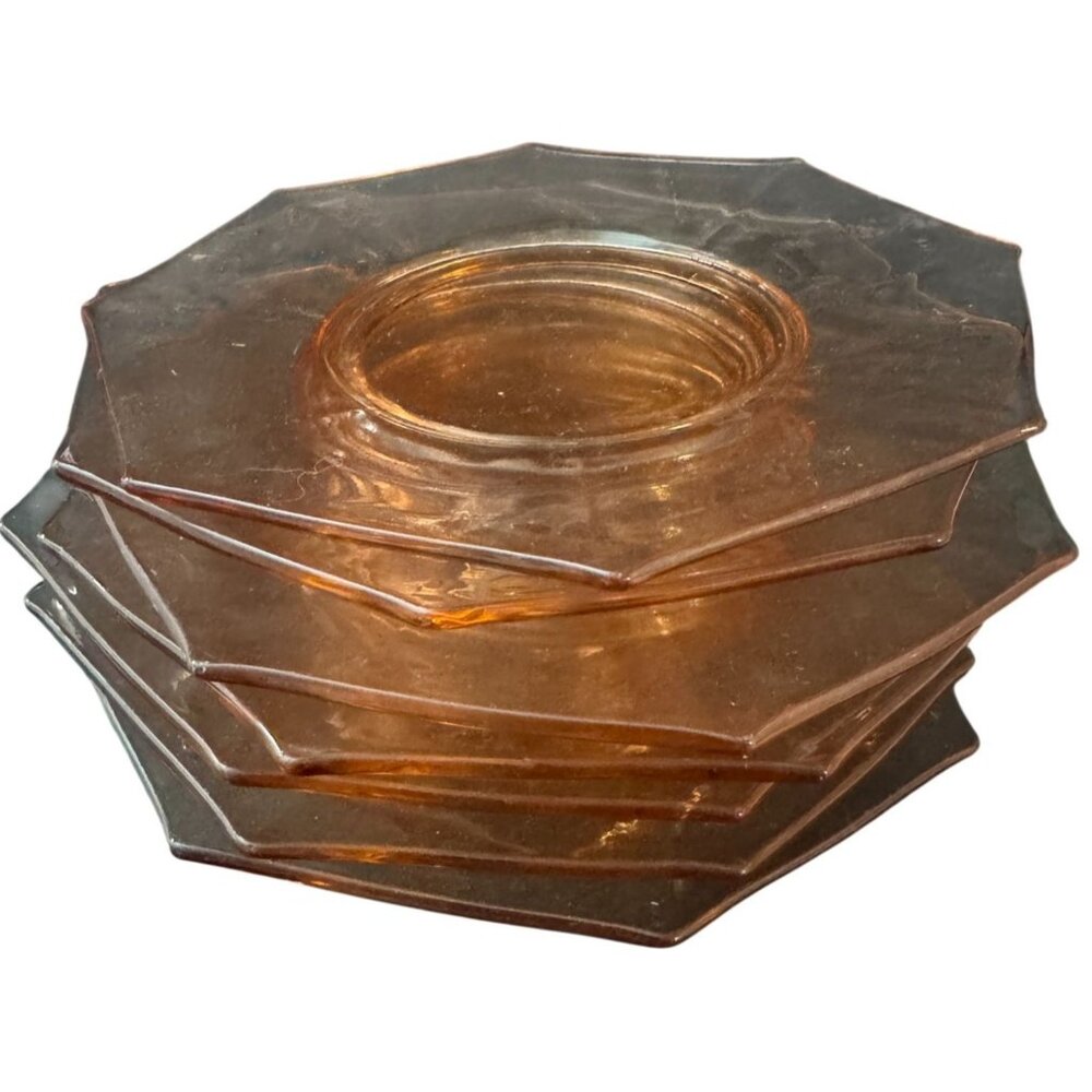 Cambridge Glass Amber Decagon Depression Glass 8 Plates 8" each